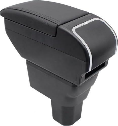 KAERGK Accoudoir Voiture pour Suzuki Ignis 2016-2024 | Espace de Stockage à Deux Niveaux, avec Porte-boissons, Réglable, Montage Facile, Cuir PU, Détendez vos Bras, Ligne Noire