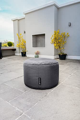 Elephant Living - Ulko Pouf - Premium Outdoor/Indoor Hocker rund - Wetterfest für Balkon & Garten - kombinierbar mit Outdoor Sitzsack/Sessel (Grau)