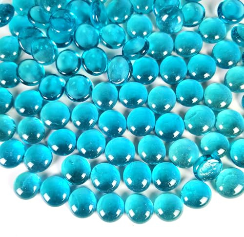Ocefeiyue 2 LB Sea Blue Glass Gems Flat Marbles Pebbles Stones Aquarium Rocks for Vase Filler,Fire Glass,Fish Tank,Floral Display,Crafts