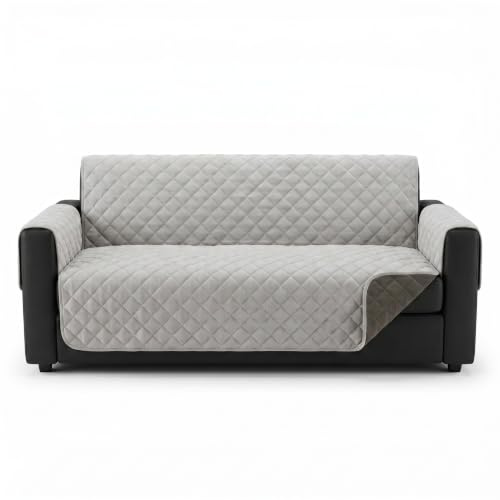 INTRECCI Copridivano 2 Posti Trapuntato | Antimacchia, Bicolore, Reversibile | Colore: Grigio Chiaro/Grigio Scuro