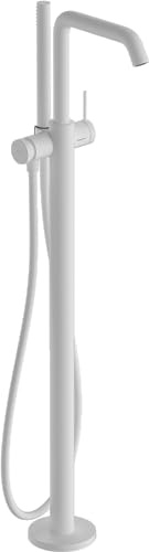 hansgrohe Tecturis S - Wannenarmatur stehend für 2 Verbraucher, Badewannenarmatur bodenstehend mit Duschschlauch 1,25m, Mischbatterie Badewanne , Mattweiß