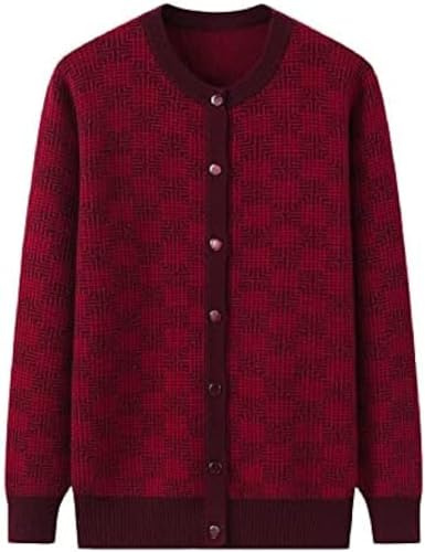 Elderly Thickened 100% Cashmere Sweater Women's Cardigan V-Neck Cashmere Knitted Sweater Autumn and Winter,Fuchsia,5XL