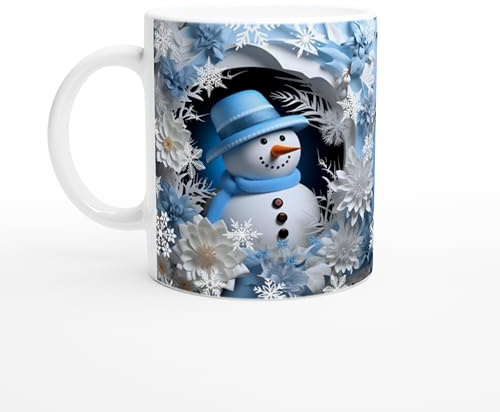 Weihnachten Tasse 3D Effekt Illusion, Weihnachtstasse, Kaffeetasse Weihnachten Winter, Kaffeebecher I spülmaschinenfest mikrowellenfest, 325 ml (Schneemann)