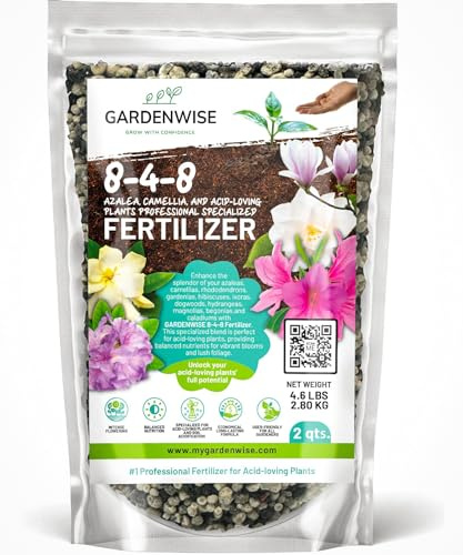 GARDENWISE 8-4-8 Acidic Fertilizer for Azaleas, Camellias (Camelia), Hydrangeas, Blueberries, Gardenias, Magnolia Trees, Evergreens, and Rhododendrons - Ideal Iron-Rich Plant Food (2 QUARTS)