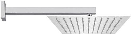 Kit doccia cromato lucido con braccio 25 cm e soffione rettangolare 25x15 cm, in acciaio inox con snodo orientabile e ugelli anticalcare