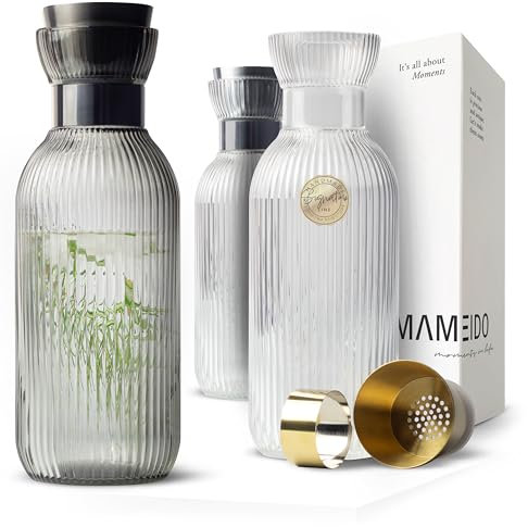 MAMEIDO Caraffa per Acqua 1,5 l, Caraffa in Vetro con beccuccio e filtro, Soffiato a Mano, Caraffa per Acqua per Occasioni Speciali, Caraffa da Regalare (Smoke Black)
