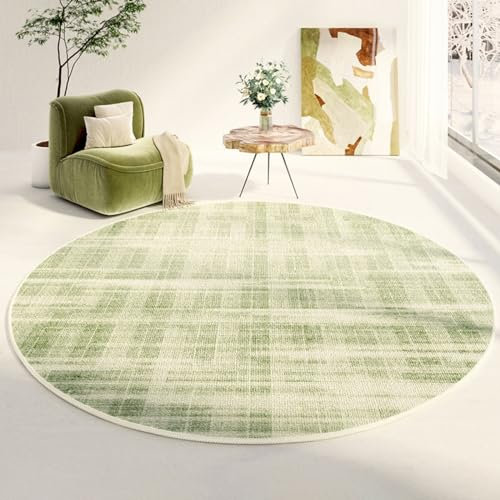 iyoimono Wohnzimmer Teppich Rund 120cm Beige Flauschig Fellteppich Modern Grün Geometrisches Muster Runder Teppich Schlafzimmer Kinderzimmer Weich rutschfest Maschinenwaschbar Teppich