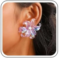 TseenYi Pendientes Bohemios con Flores Moradas y Pétalos de Resina con Circonia Cúbica