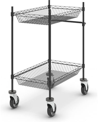 kaiserkraft | Drahtgitter-Tischwagen | schwarz | mit 2 Körben | LxBxH 760 x 460 x 1025 mm