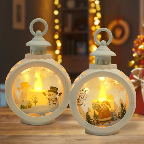 Weihnachtslaterne LED - Windlicht Vintage Weiß für Innen - Weihnachtsdeko Laterne mit Licht für Weihnachts Deko