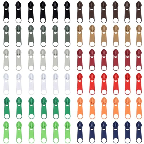 DOITEM Kit de reparación de cremallera de 72 piezas, 12 colores, tiradores de cremallera 5#, kit de rescate para ropa, chaquetas, bolsos, equipaje, mochilas