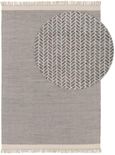 benuta Pure Wollteppich Kim - Grau 80x120 cm - Baumwolle,Wolle - Rechteckig & im Style: Ikat, Hygge & Cozy, Minimalistisch - Pflegeleicht für Wohnzimmer Schlafzimmer