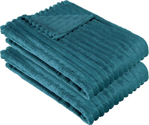 Erwin Müller Wohndecke Aosta 2er-Pack Fleece in Cordoptik Petrol Größe 130x170 cm