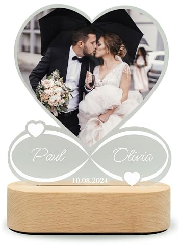 Geschenkfreude Personalisiertes Acryl Bild Foto LED - Paar | personalisierte Geschenke für Männer und Frauen, beleuchteter Bilderrahmen, Valentinstag für Ihn und Sie