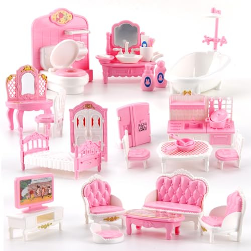 Set di mobili per casa delle bambole, 4 camere, 32 pezzi in miniatura, casa delle bambole, accessori per mobili in legno, 1:12, mini set di mobili da gioco, accessori per la casa delle bambole
