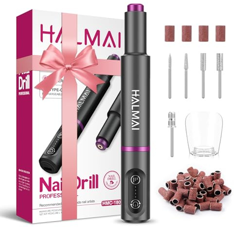 HALMAI Elektrische Nagelfräser, schnurlos, tragbar, Nagelfeilen-Set für Acryl, Gelnägel, wiederaufladbar, professionelle Acryl-Maniküre-Pediküre-Maschine für Zuhause,max 20.000 U/min(Basic-Dark Grey)