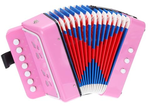 sourcing map Accordion 10 Keys Button Accordion Mini Musical Instrument Toys Gifts for Adults Beginners Educational, Pink