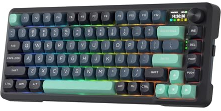 Redragon K724 PRO Wireless Gasket Gaming Keyboard w/Hype Screen & Knob, 81-Key Mechanical Keyboard, Easy-Control 1.14’’ TFT Info Display, 5-Layer Noise Dampening, Custom Linear Switch, Dark Jade Color