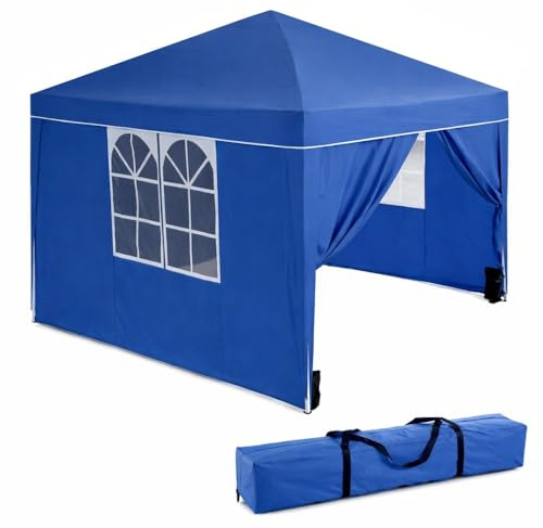 Carpa Cenador Gazebo Plegable | con Tubos de Acero de Alta Resistencia, Antiviento, 4 Bolsas Arena, Protección UV, Bolsa de Transporte| para Playa, Camping, Jardín, Terraza, Exteriores (Azul Cerrado)