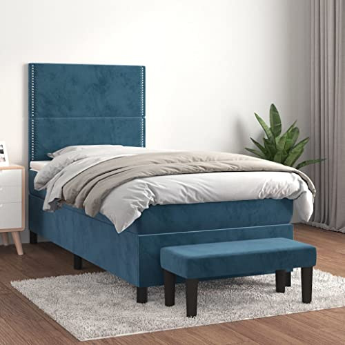 KTHLBRH Bettgestell Familienbett Doppelbett Schlafzimmer möbel Boxspringbett mit Matratze Dunkelblau 90x200 cm Samt