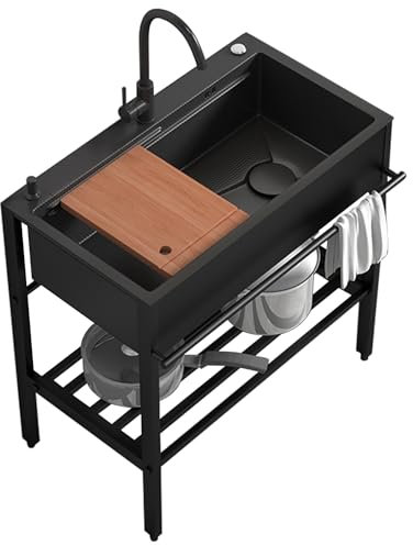 Freistehende Edelstahl Spültisch,Outdoor Spülbecken1 Becken,Spüle Küche mit Unterschrank,Edelstahlspüle Waschküche Waschbecken,Ausgussbecken mit Armatur,Spülenschrank für Außen,Garage,Werkstatt(60x45x