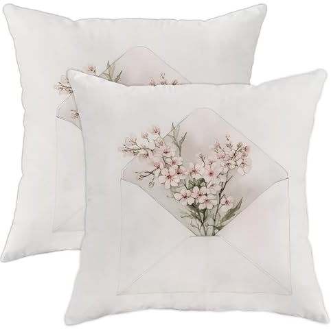 Set di 2 federe per cuscini con motivo floreale, fiori di pesco, decorative, quadrate, per casa, divano, camera da letto, 50 x 50 cm