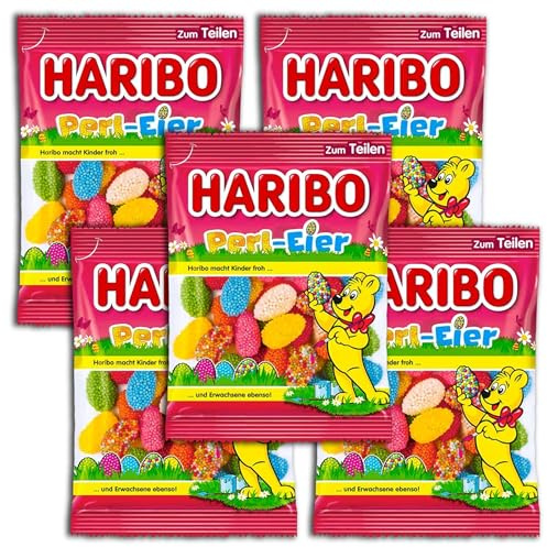 Haribo Perl-Eier Gelee – 5 x 200 g Beutel – Fruchtige Gelee-Eier mit feinen Zuckerperlen – Bunte Nascherei zum Teilen & Verschenken