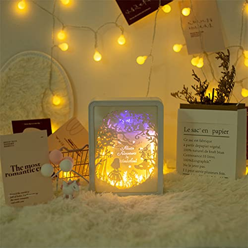 Tbest , Papercut Lichtbox, weiches, warmes Licht, romantisch, USB, batteriebetrieben, 3D-Papierschnitzlampe für Schlafzimmer, Büro, Party (Typ 1 (manueller Schalter))