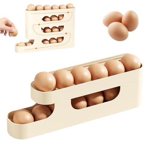 Egg Holder for Fridge, Transparent Rolling Egg Dispenser, Space Saving Eggs Tray, Auto Rolling Fridge Oval Organizer, Automatically Rolling Oval Storage Container for Kitchen Refrigerator Table (2)