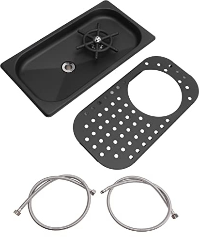 Baxnore Rinser de pichet, lave-glace de tasse de rinçage en acier inoxydable, rinçage d'évier à barres légers, plateau de drainage de pichet de rinçage compact pour barreau de bar (Noir)