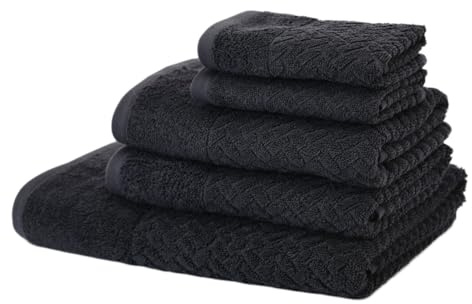 Mathome Handtuch Set 5-teilig – 100% Baumwolle – Schwarz – 1x Badetuch 70x140, 2X Gesichtshandtücher 50x70, 2X Gästehandtücher 30x50 – Weich & Saugfähig – Pflegeleicht – Made in Turkey (Dunkelblau)