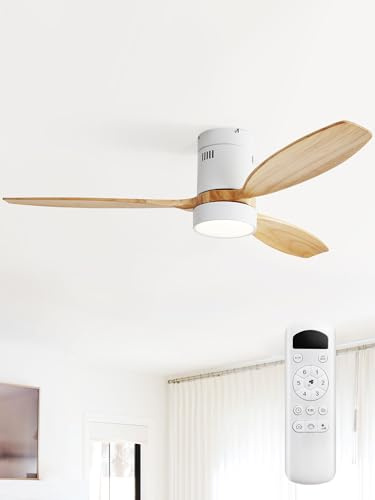 Sofucor 132cm Deckenventilator mit Beleuchtung, Massivholz | Deckenventilatorleuchte Mit Licht, Fernbedienung, DC, Timer, 3 Farbtemperatur und 6 Geschwindigkeiten, Sommer Winterbetrieb