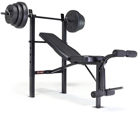 CAP Barbell Standard Weight Bench with Leg Developer and a 100 LB Vinyl Weight Set – Adjustable Backrest, Barbell, and Cement Plates for Home Gym