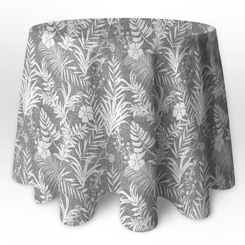 LaFábricadelasTelas -Falda,Ropa de Mesa Camilla Redonda Flores y Hojas Color Agua Marina y Gris. (Gris, 90 Redonda Diámetro)