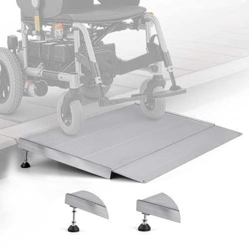 92x61cm Wheelchair Threshold Ramp for Doorways, Kerb Ramps for Cars, 4.2–11cm Adjustable Height, 300kg (660lb) Load Capacity, for Steps, Mobility Scooters, Motorbike, Wheelchair Accessible Access