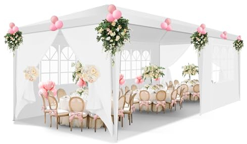 HOTEEL Pavillon 3x6 mit Fenstern & abnehmbaren Seitenwänden, Partyzelt 3x6 UV-Schutz, für Garten Gartenpavillon Hochzeit kommerzielle Aktivitäten, inkl. Heringe, weiß Upgrade 5.0