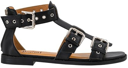 Corkys Footwear Hey Girl Glad You Made It - Sandalias de gladiador para mujer con tacón con cremallera, 3 correas de hebilla ajustables, plantillas acolchadas, comodidad de punta abierta, Negro, 39.5