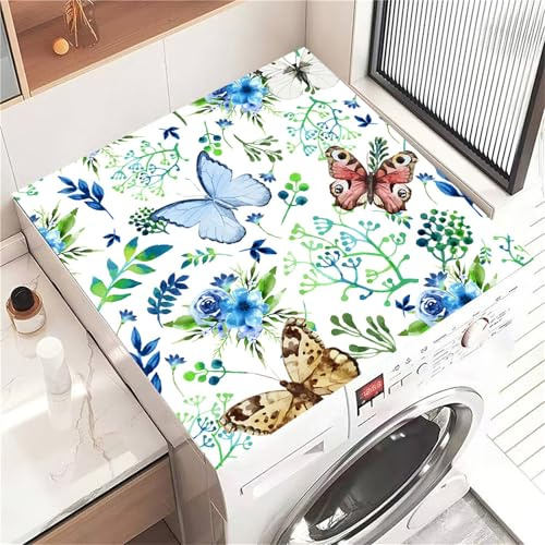 Highdi Housse de Protection pour Machine à Laver Top Papillon de Jardin, Coussin de Machine à Laver Antidérapant, Tapis de Protection pour Dessus Sèche-Linge Séchage Rapide (Vert,30x40cm)