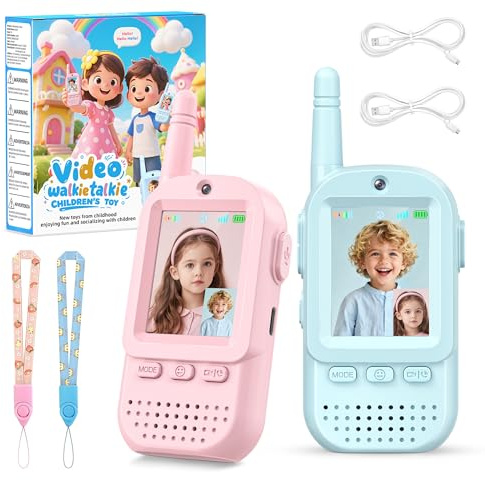Video Walkie Talkies for Kids 2 Pack – Rechargeable Kids Walkie Talkies Intercom Toys for Age 3-12 Year Old Boys Girls, HD Camera & Voice Changer, 2'' Screen, Outdoor Play Camping Hiking Family Games