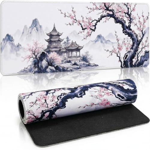 Preocea 1 Pcs Large Mouse Pad, 79 x 30 cm Gaming Extended Desk Mat, Black White Pattern Mousepad with Waterproof Coating, Stitched Edges and Non Slip Rubber Base for Keyboard Computer Office