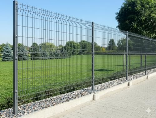 V Mesh Perimeter Security Fence Powder Coated Fencing Grey 1.8m Height (10 Sections and 10 Post)