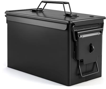 Trucky Munitionsbox Ammo Box Metallkiste Munitionskiste Metallbox | 31x16x19 cm,Schwarz, Aufbewahrungsbox mit Deckel, Army, Metall