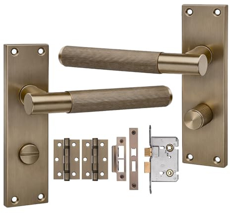 Golden Grace T-Bar Linear Bathroom Door Handles, Antique Brass
