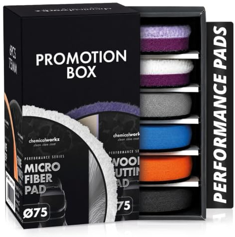 Chemicalworkz Performance Pads 75mm Promotion Box Polierpad Set – Premium Polierschwämme | Autopolitur, Kratzerentfernung, Lackkorrektur und Glanz für Exzenter und Rotationspoliermaschinen | 6-teilig