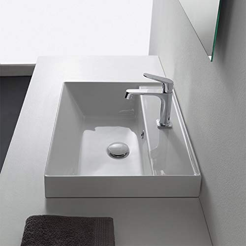 Scarabeo 5108-One Hole Teorema Square Ceramic Self Rimming Sink, White