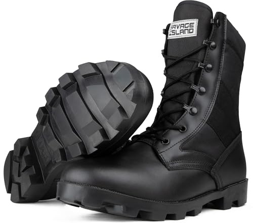 Savage Island Bottes de Combat en Daim pour Armée, Noir, 43 EU