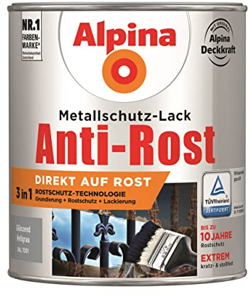 Alpina Metallschutzlack Anti-Rost Hellgrau 750ml glänzend