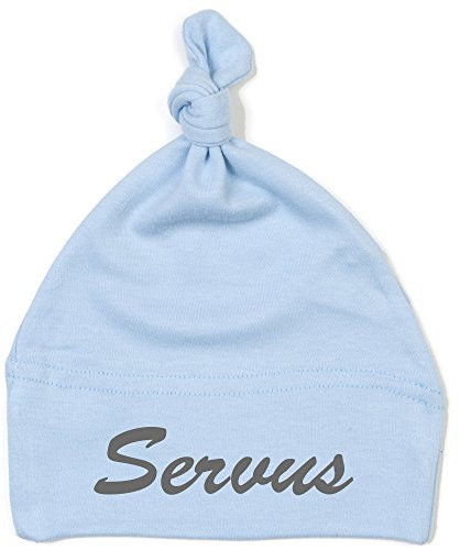 Schnoschi Babymütze in hellblau mit Servus hochwertig Bestickt/gestickt