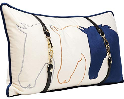 Kare Design Kissen Horsefaces, Blau/Weiß, 50x30x8cm (H/B/T)