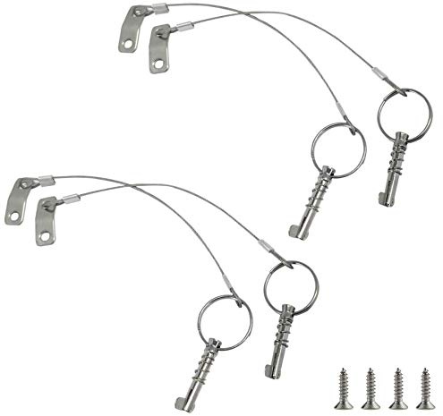 4 PCS Full 316 Stainless Steel Marine Hardware Quick Release Pin 1/4 Diameter w/Drop Cam & Spring - Lanyard Prevents Loss Bimini Top Pin with Free Fasterners